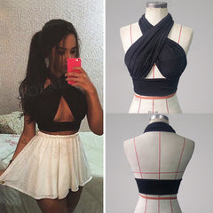 Women Strappy Cross Over Front Cut Out Halter Neck