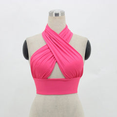 Women Strappy Cross Over Front Cut Out Halter Neck