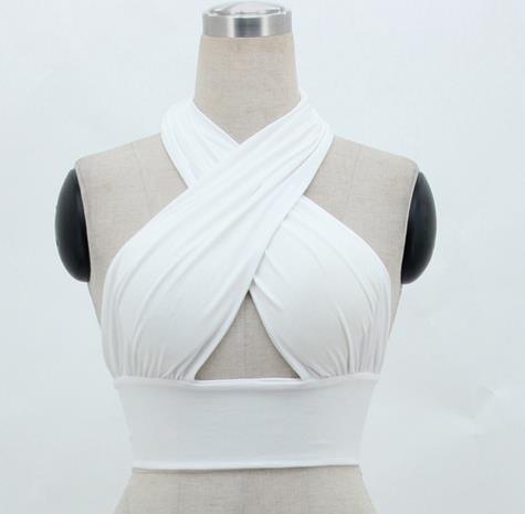 Women Strappy Cross Over Front Cut Out Halter Neck